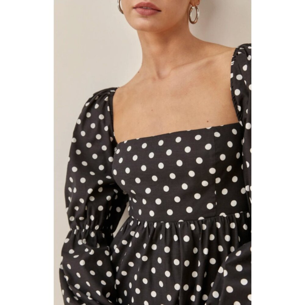 Reformation Michaela Organic Cotton A-Line Long Sleeve Mini Dress - Picture 2 of 8